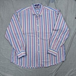 Alan Flusser‎ Shirt Mens XL Striped Button Up Long Sleeve Pocket Dress Shirt